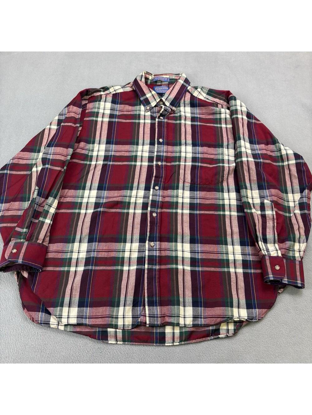 Vintage Pendleton Virgin Wool Flannel Button Up Shirt Size XL Plaid